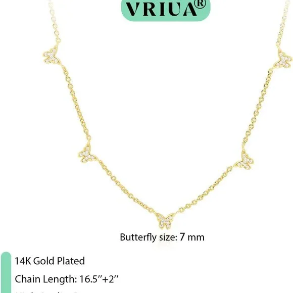 Diamond Necklaces for Women 14K Gold Silver Gold Plated Dainty Necklace Five Dia - Picture 4 of 8